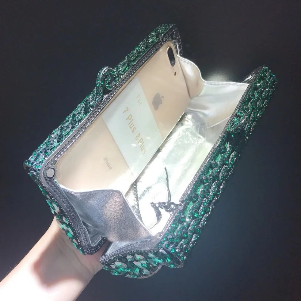 New Fashion Ladies Evening Bags green Wedding Party Chain Shoulder Bag Diamond Luxury clutch Bag Purse handbags In Women's Totes