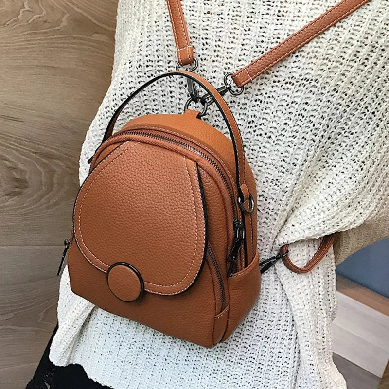 New Fashion Ladies PU Soft Leather Multifunctional Female Solid Color Small Backpack Handbag Shoulder Crossbody Bag