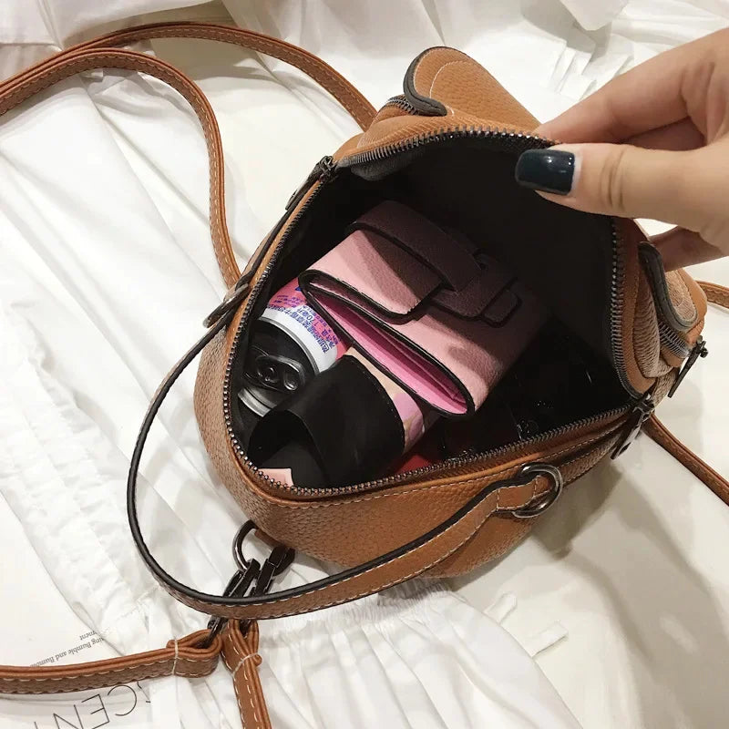 New Fashion Ladies PU Soft Leather Multifunctional Female Solid Color Small Backpack Handbag Shoulder Crossbody Bag