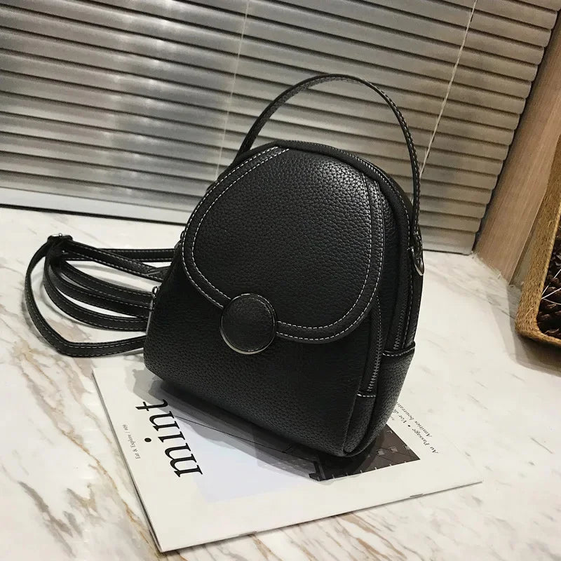 New Fashion Ladies PU Soft Leather Multifunctional Female Solid Color Small Backpack Handbag Shoulder Crossbody Bag