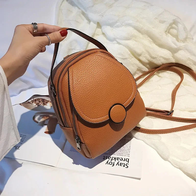 New Fashion Ladies PU Soft Leather Multifunctional Female Solid Color Small Backpack Handbag Shoulder Crossbody Bag
