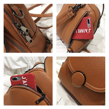 New Fashion Ladies PU Soft Leather Multifunctional Female Solid Color Small Backpack Handbag Shoulder Crossbody Bag