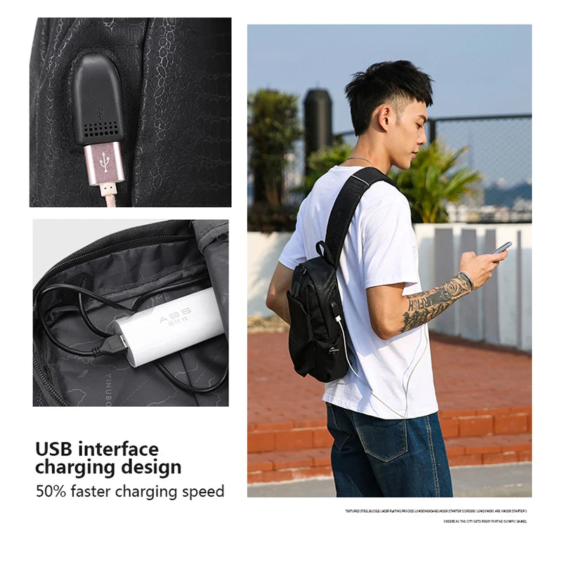 New Fashion Men Chest Bag USB Charging 9.7" iPad Crossbody Bag Male Waterproof Messenger Bags for Boys High Quality Sling Bags