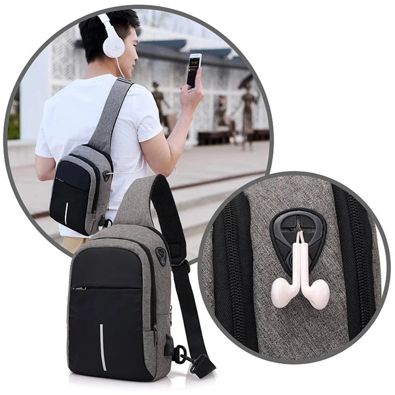 New Fashion Men's Chest Usb Charging Shoulder Backpack Waterproof Sling Cross Body Satchel Travel Bag Gifts 2024