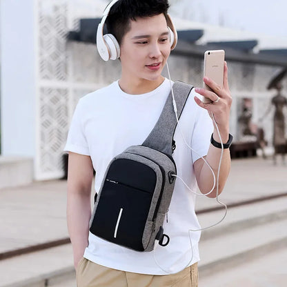 New Fashion Men's Chest Usb Charging Shoulder Backpack Waterproof Sling Cross Body Satchel Travel Bag Gifts 2024