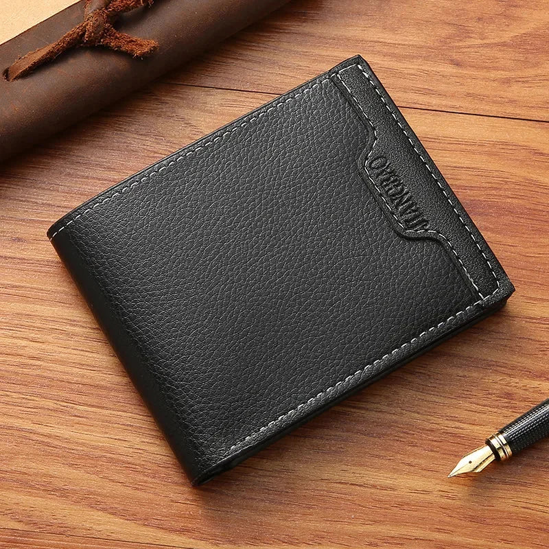 New Fashion Men's Short Slim PU Leather Purses Business ID Cards Holder Coin Man Zipper Money Wallet