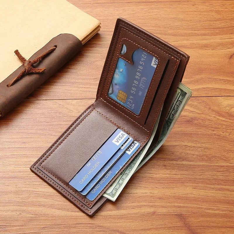 New Fashion Men's Short Slim PU Leather Purses Business ID Cards Holder Coin Man Zipper Money Wallet