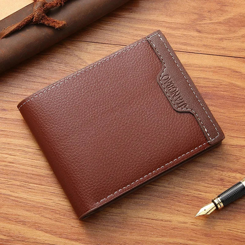 New Fashion Men's Short Slim PU Leather Purses Business ID Cards Holder Coin Man Zipper Money Wallet