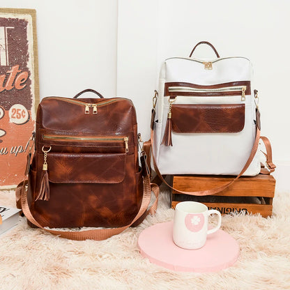 New Fashion Multifunctional High Capacity Travel Backpack High Quality Leather Backpack Luxurious Tassel Designer Brand Mochilas