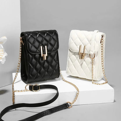 New Fashion PU Lozenge Plaid Mobile Phone Simple Chain Slant Western Style Single Shoulder Bag Ladies