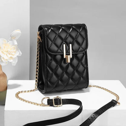 New Fashion PU Lozenge Plaid Mobile Phone Simple Chain Slant Western Style Single Shoulder Bag Ladies