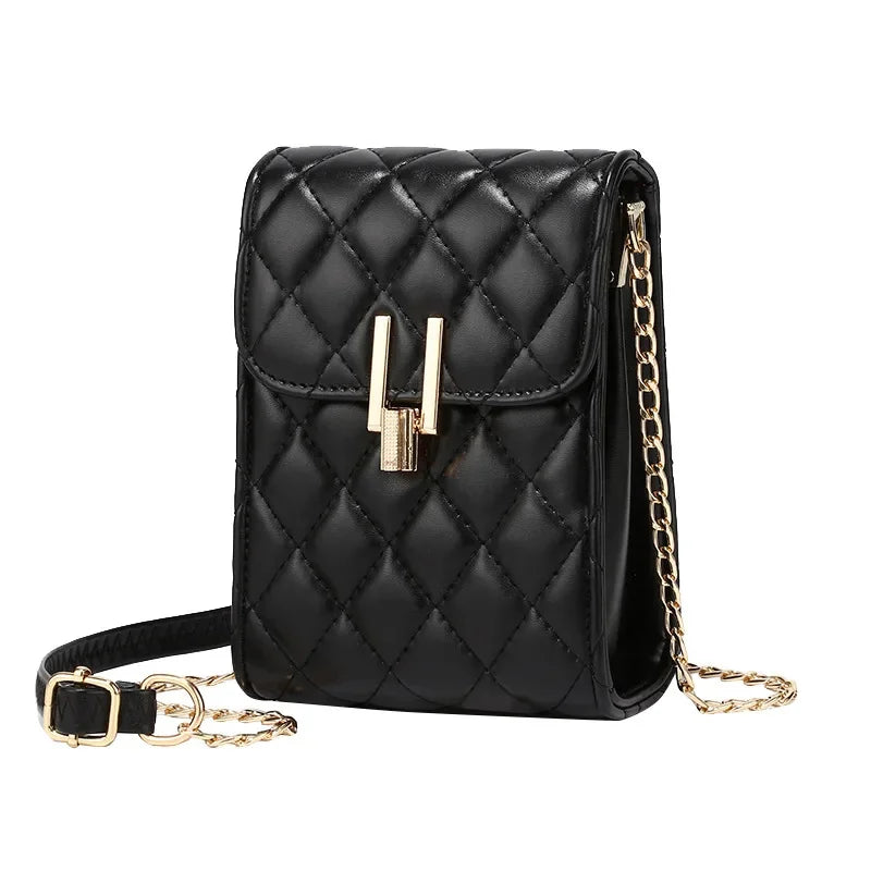 New Fashion PU Lozenge Plaid Mobile Phone Simple Chain Slant Western Style Single Shoulder Bag Ladies