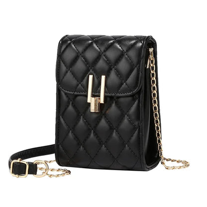 New Fashion PU Lozenge Plaid Mobile Phone Simple Chain Slant Western Style Single Shoulder Bag Ladies