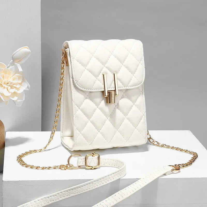 New Fashion PU Lozenge Plaid Mobile Phone Simple Chain Slant Western Style Single Shoulder Bag Ladies