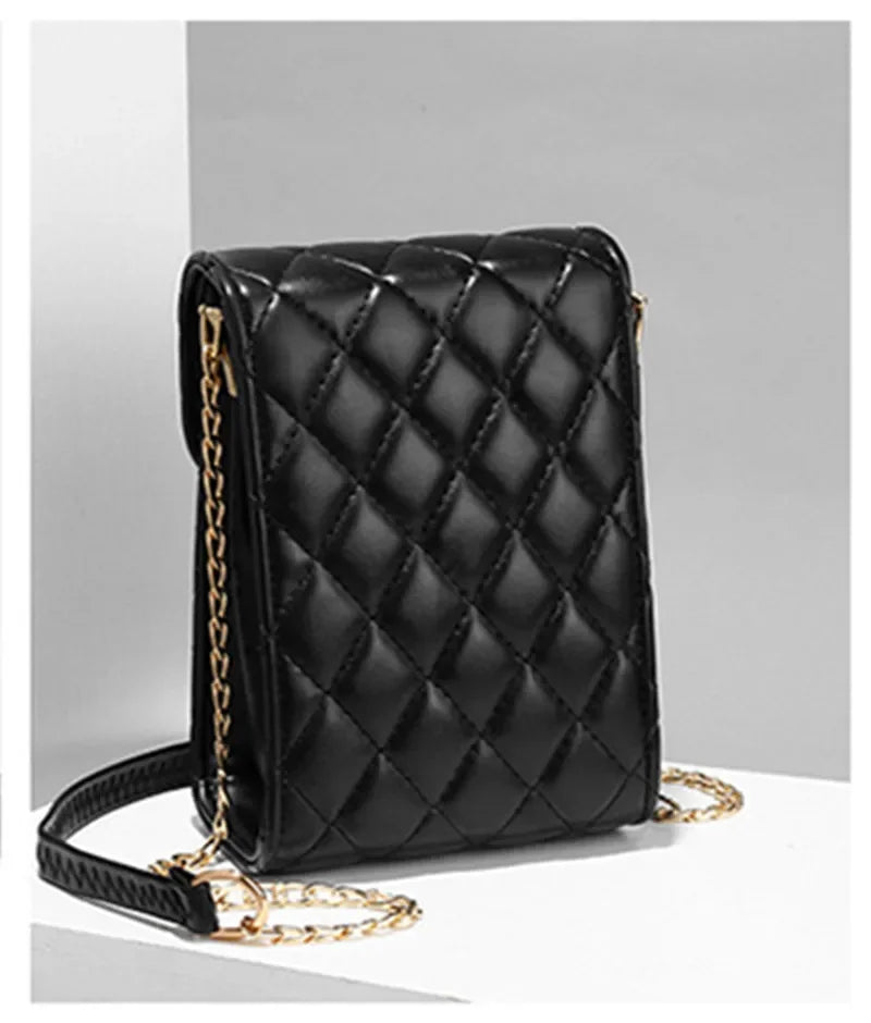 New Fashion PU Lozenge Plaid Mobile Phone Simple Chain Slant Western Style Single Shoulder Bag Ladies