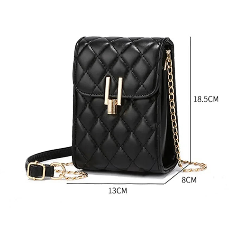 New Fashion PU Lozenge Plaid Mobile Phone Simple Chain Slant Western Style Single Shoulder Bag Ladies