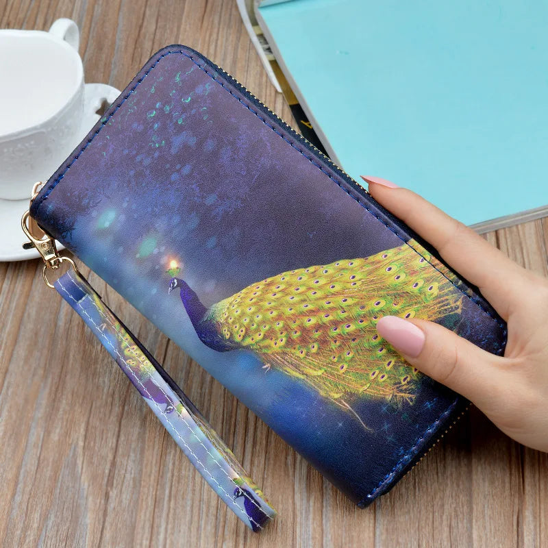 New Fashion Peacock Women Purse Long Zipper Clutch Wallets Large Capacity Lady Girls Mobile Phone Hand Bags Portefeuille Femme