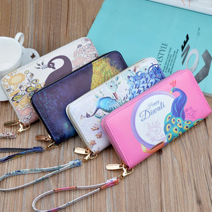 New Fashion Peacock Women Purse Long Zipper Clutch Wallets Large Capacity Lady Girls Mobile Phone Hand Bags Portefeuille Femme