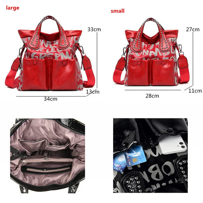 New Fashion Rivet Letter Leather Women Handbag Luxury Brand Women Shoulder Bags Luxury Large Totes Designer Female Messenger bag