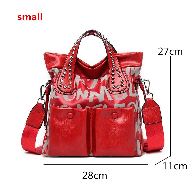 New Fashion Rivet Letter Leather Women Handbag Luxury Brand Women Shoulder Bags Luxury Large Totes Designer Female Messenger bag