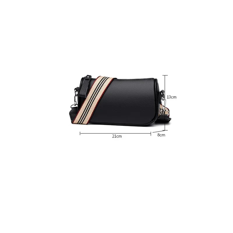 New Fashion Simple Genuine Leather Women's 100% Cowhide Ladies Wide Shoulder Strap Crossbody Mobile Phone Bag