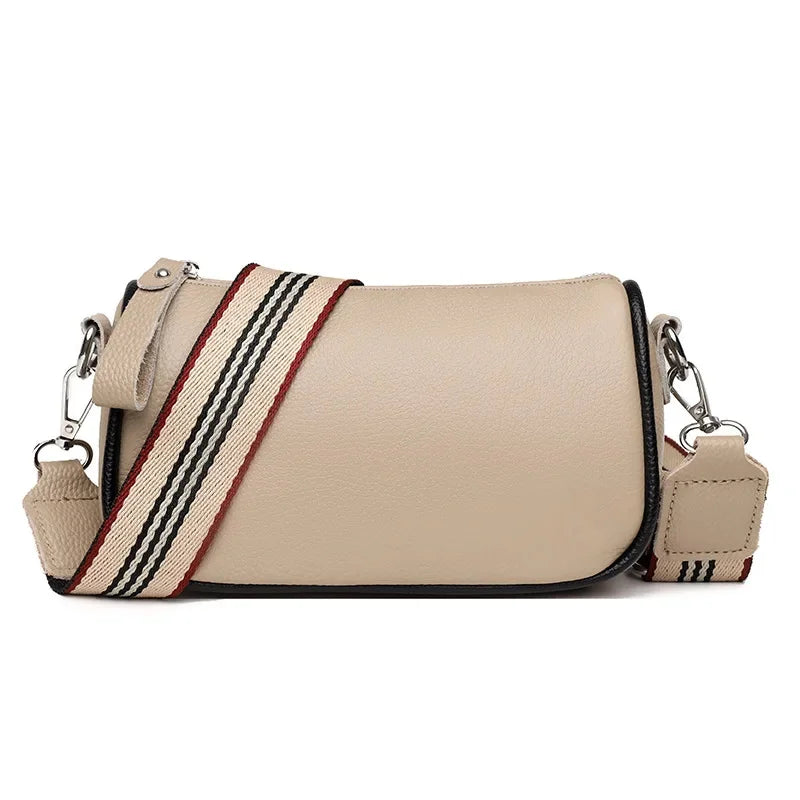New Fashion Simple Genuine Leather Women's 100% Cowhide Ladies Wide Shoulder Strap Crossbody Mobile Phone Bag