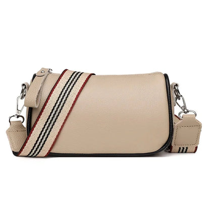 New Fashion Simple Genuine Leather Women's 100% Cowhide Ladies Wide Shoulder Strap Crossbody Mobile Phone Bag