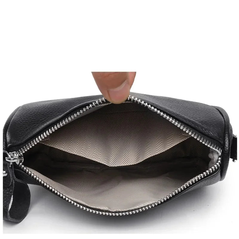 New Fashion Simple Genuine Leather Women's 100% Cowhide Ladies Wide Shoulder Strap Crossbody Mobile Phone Bag