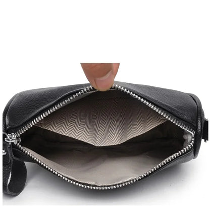 New Fashion Simple Genuine Leather Women's 100% Cowhide Ladies Wide Shoulder Strap Crossbody Mobile Phone Bag