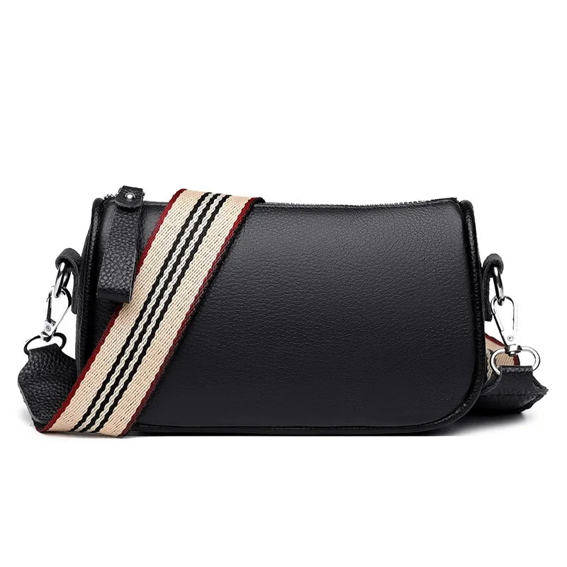 New Fashion Simple Genuine Leather Women's 100% Cowhide Ladies Wide Shoulder Strap Crossbody Mobile Phone Bag