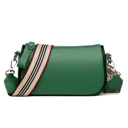 New Fashion Simple Genuine Leather Women's 100% Cowhide Ladies Wide Shoulder Strap Crossbody Mobile Phone Bag