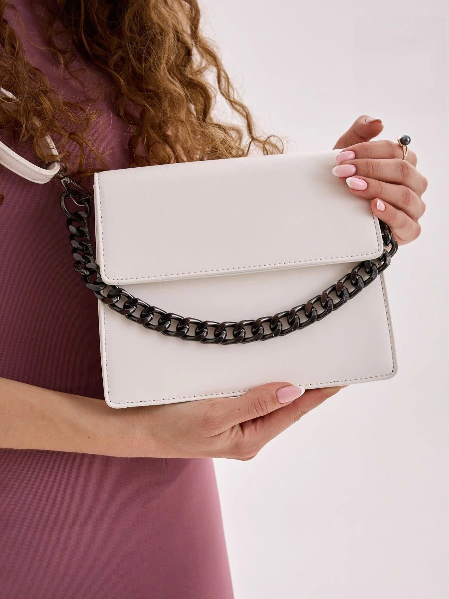 New Fashion Thick Chain Female Shoulder Bag Solid Color Women PU Leather Crossbody Bag Underarm Bag