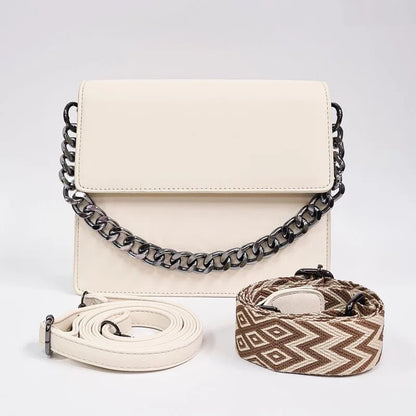 New Fashion Thick Chain Female Shoulder Bag Solid Color Women PU Leather Crossbody Bag Underarm Bag