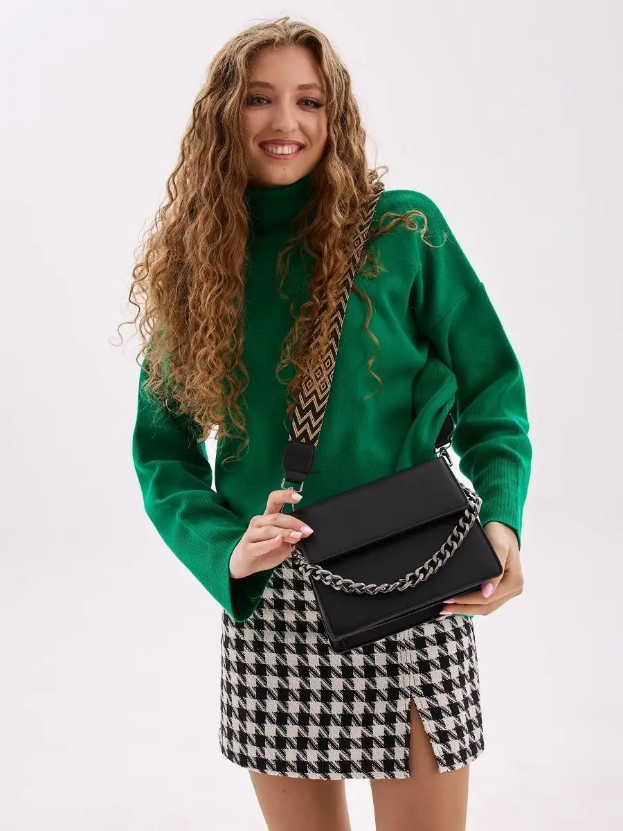New Fashion Thick Chain Female Shoulder Bag Solid Color Women PU Leather Crossbody Bag Underarm Bag
