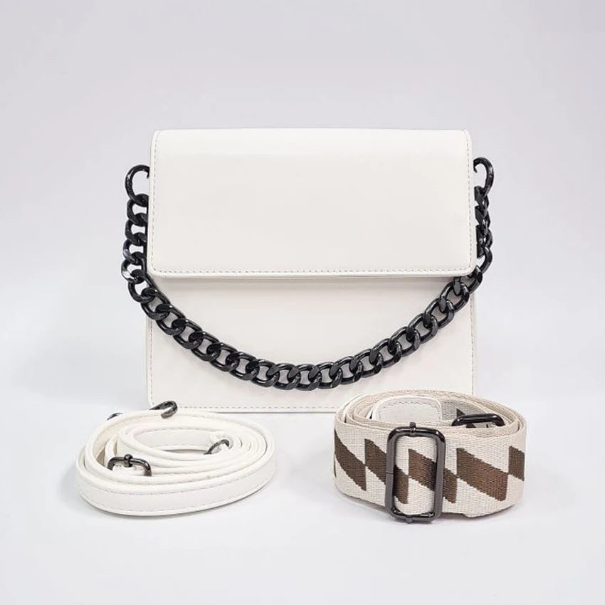 New Fashion Thick Chain Female Shoulder Bag Solid Color Women PU Leather Crossbody Bag Underarm Bag