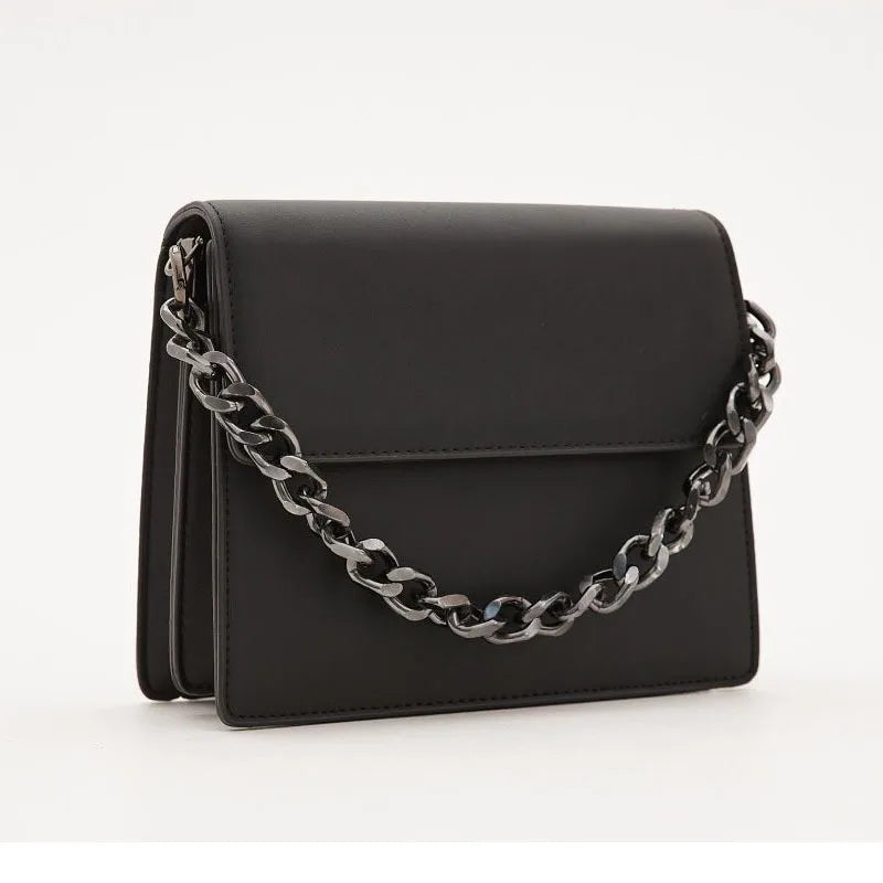 New Fashion Thick Chain Female Shoulder Bag Solid Color Women PU Leather Crossbody Bag Underarm Bag