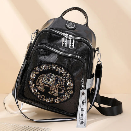 New Fashion Trend Diamond Inlaid Women's Backpack High Quality Soft Leather Female Shoulder Bag Large Capacity Girl Travel Bags