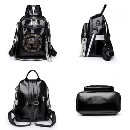 New Fashion Trend Diamond Inlaid Women's Backpack High Quality Soft Leather Female Shoulder Bag Large Capacity Girl Travel Bags