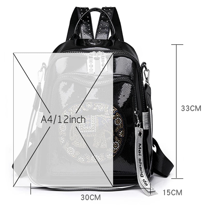 New Fashion Trend Diamond Inlaid Women's Backpack High Quality Soft Leather Female Shoulder Bag Large Capacity Girl Travel Bags