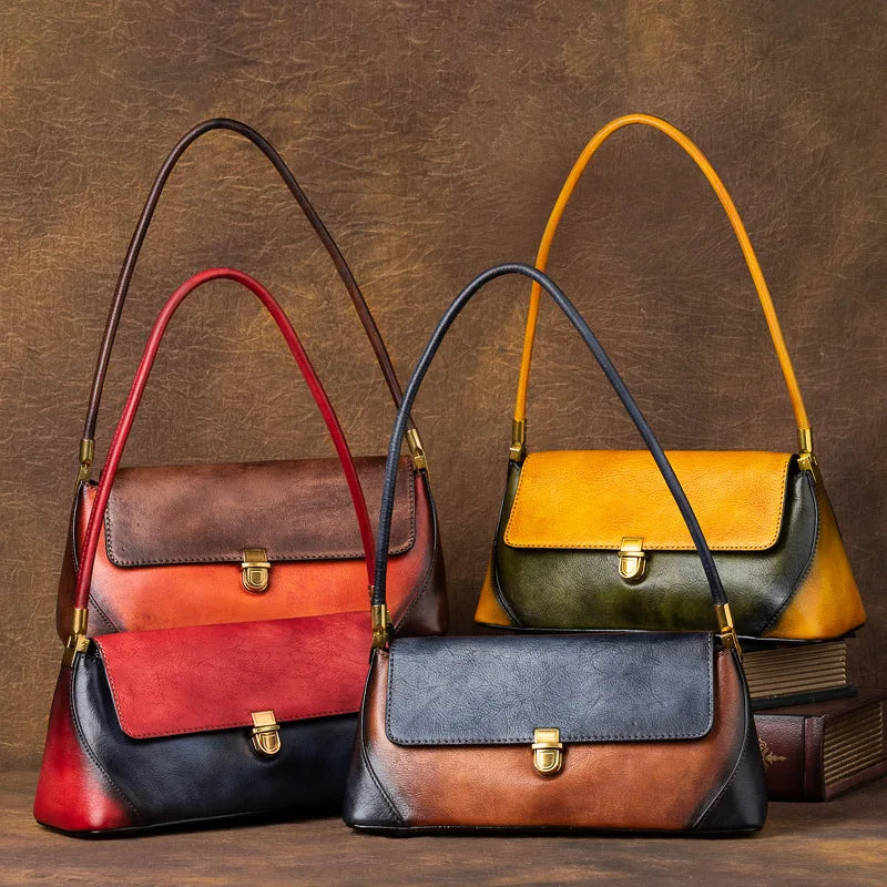 New Fashion Underarm Shoulder Bag Retro Contrast Color Cowhide Handbags High Quality New Luxury Genuine Leather Designer Purses