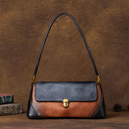 New Fashion Underarm Shoulder Bag Retro Contrast Color Cowhide Handbags High Quality New Luxury Genuine Leather Designer Purses