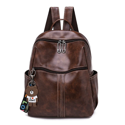 New Fashion Women Multifunctional Casual Backpack Female Large Capacity Solid Color Satchel with Bear Pendant for Girls Backpack