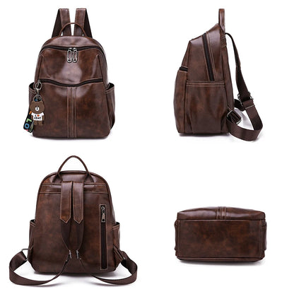 New Fashion Women Multifunctional Casual Backpack Female Large Capacity Solid Color Satchel with Bear Pendant for Girls Backpack