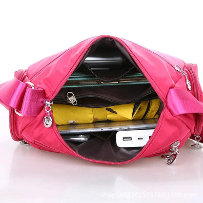 New Fashion Women's Crossbody Waterproof Nylon Plaid Messenger s Large Capacity Lady Shoulder Bag
