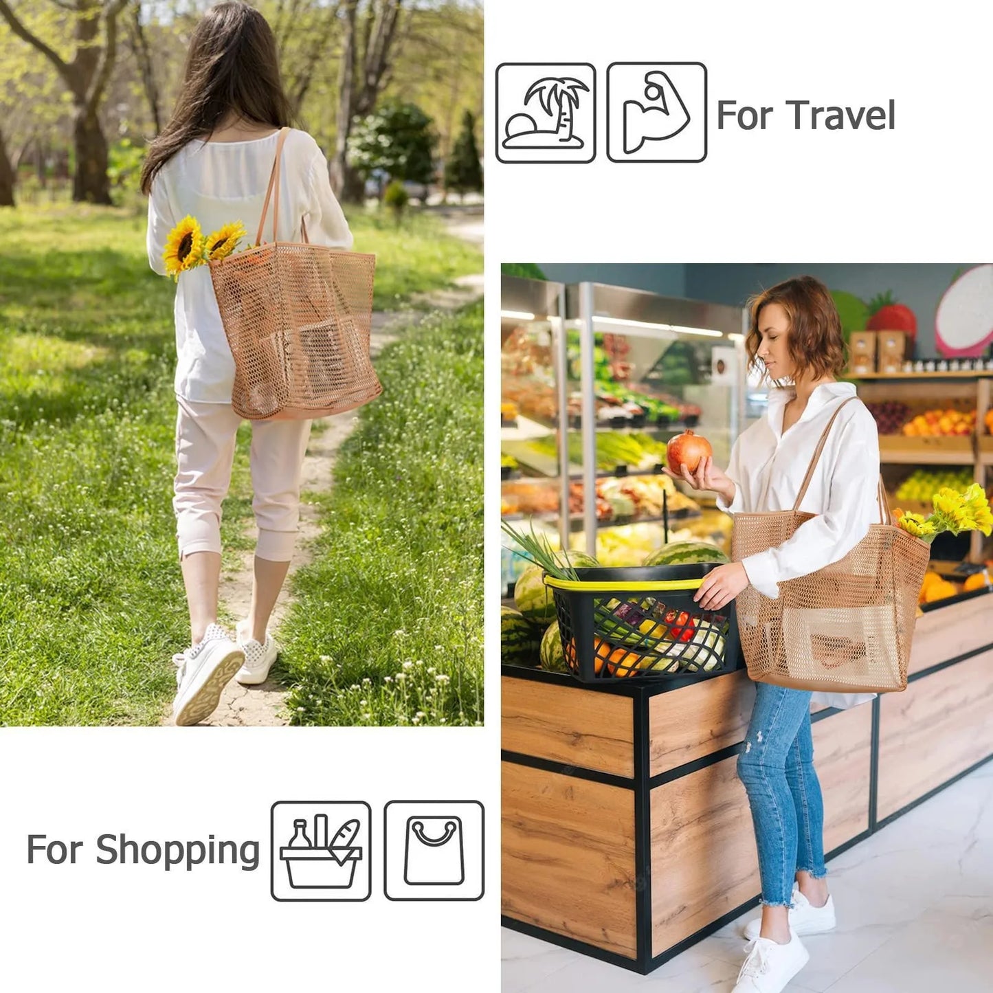New Fashionable Lightweight Women Handbag Mesh One Shoulder Carrying Bag Women's Portable Beach Bag