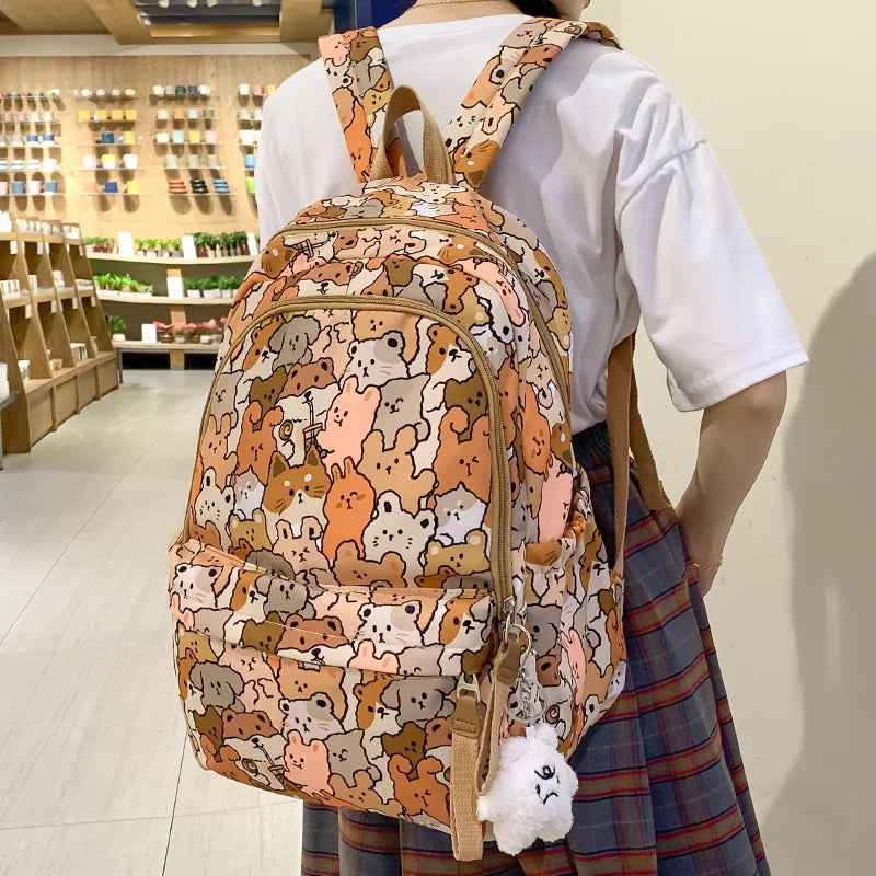 New Female Cartoon Print Book Bag Fashion Women Cute Leisure School Bag Girl Graffiti Laptop Backpack Lady Travel College Trendy