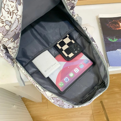 New Female Cartoon Print Book Bag Fashion Women Cute Leisure School Bag Girl Graffiti Laptop Backpack Lady Travel College Trendy