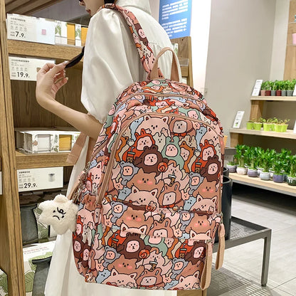 New Female Cartoon Print Book Bag Fashion Women Cute Leisure School Bag Girl Graffiti Laptop Backpack Lady Travel College Trendy
