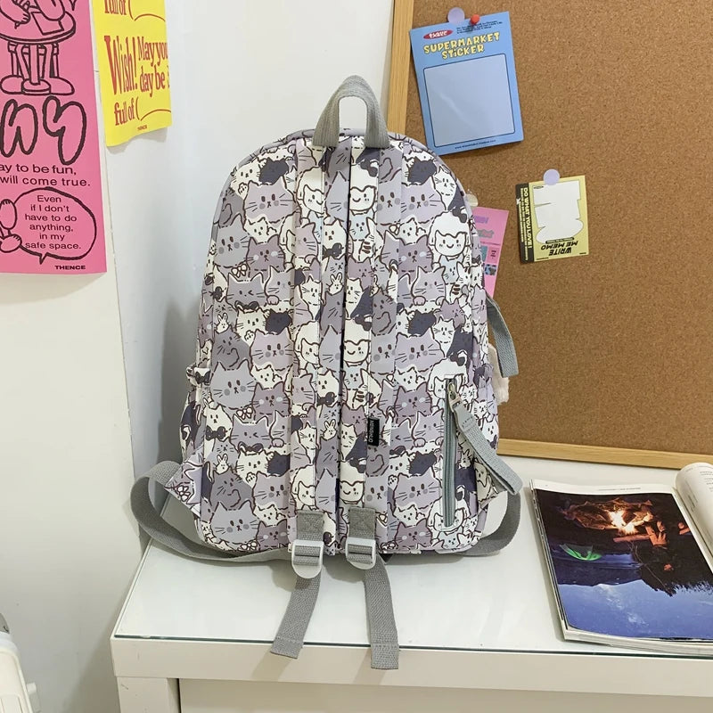 New Female Cartoon Print Book Bag Fashion Women Cute Leisure School Bag Girl Graffiti Laptop Backpack Lady Travel College Trendy