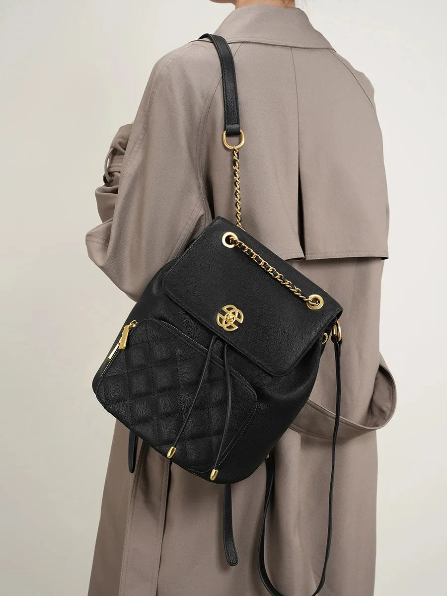 New Female Fragrance Chain Schoolbag Texture Commuting Travel Bag Small Backpack Fashion Multi-functional